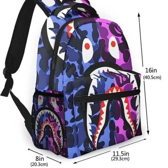 New Shark Teeth Backpacks Travel Daypack Bags For Kids (Blue Purple) - Picture 3 of 10